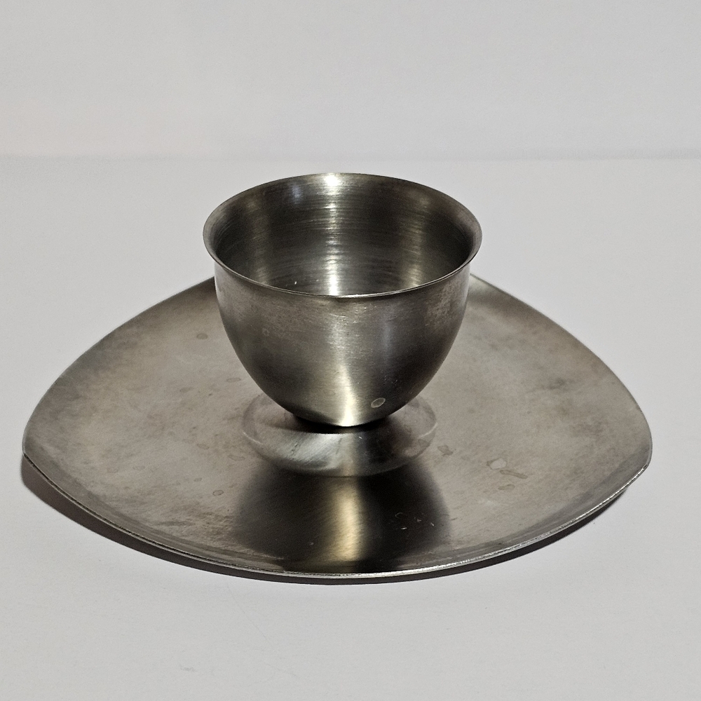 Stainless Steel Egg Cup With Attached Saucer Made In Hong Kong